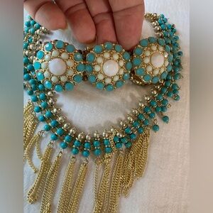 Nakamol Faux Turquoise Fringe Statement Necklace & Stretch Bracelet‎